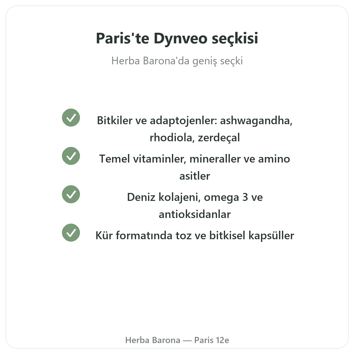 Paris’te Dynveo yelpazesi - Herba Barona Paris 12. bölgede bitkiler vitaminler kolajen