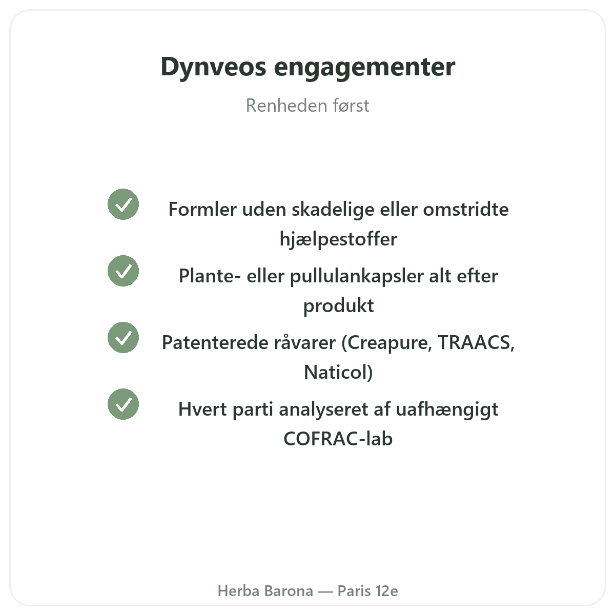 Dynveo Paris - kvalitetsløfter og patenterede råvarer hos Herba Barona