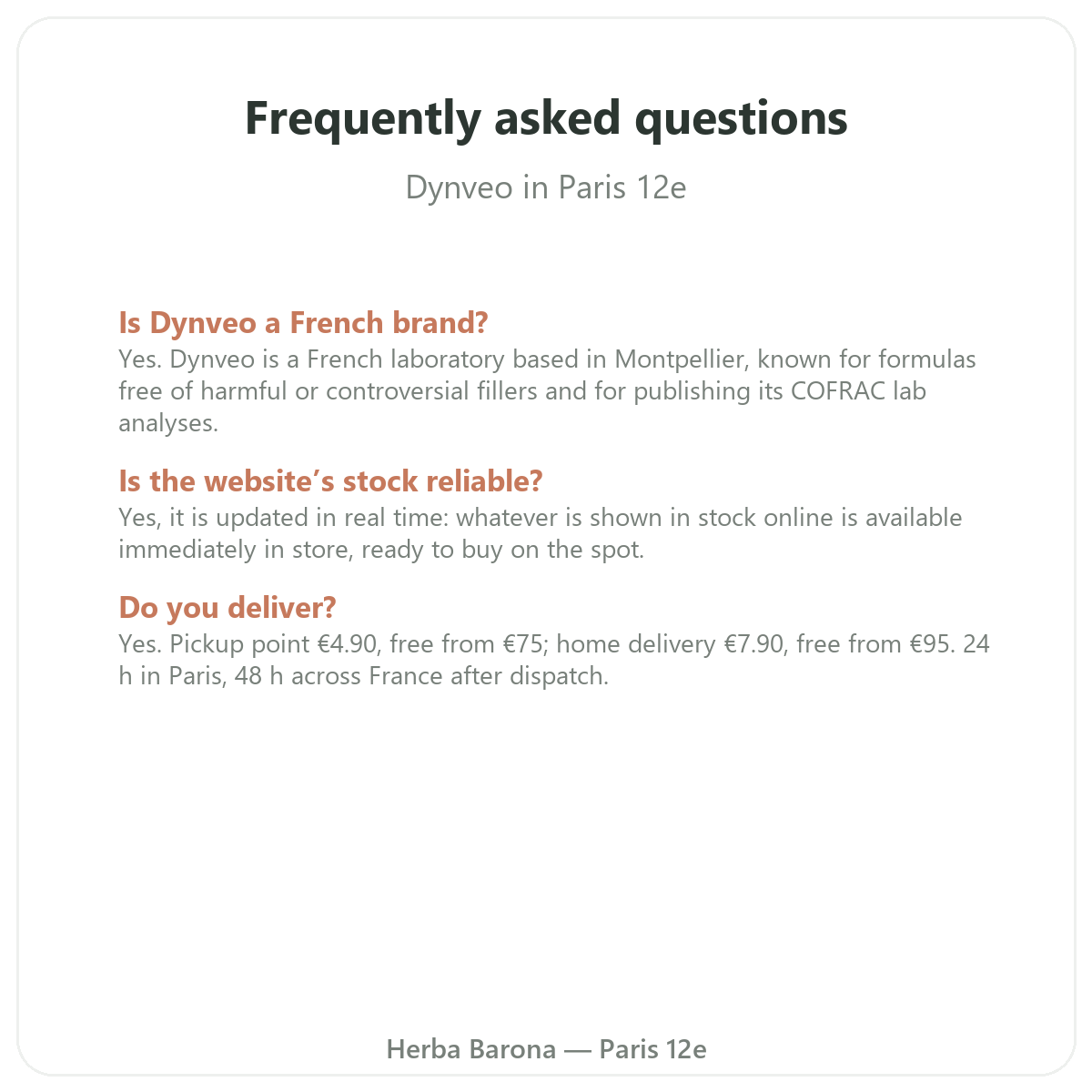 Questions frequentes Dynveo a Paris - Herba Barona Paris 12e