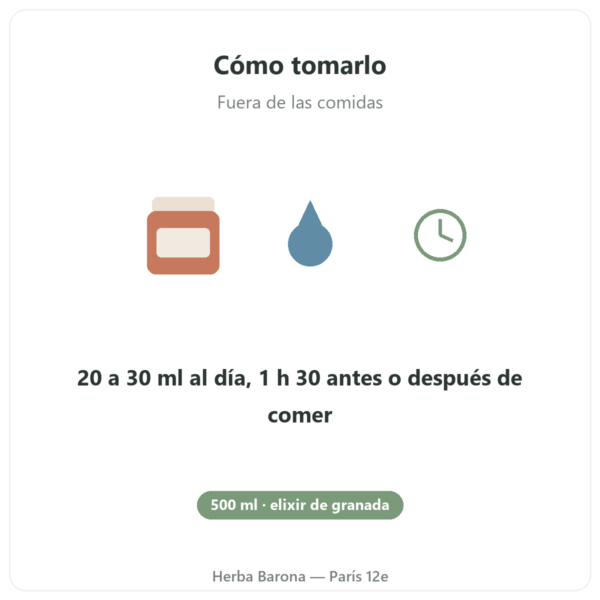 Élixir de grenade fermentée Dr Jacob's 500 ml cómo tomarlo fuera de las comidas París Herba Barona