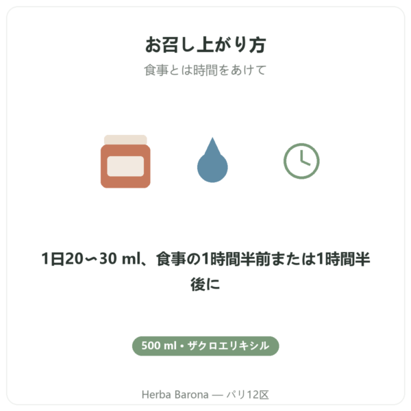 Élixir de grenade fermentée Dr Jacob's 500 ml 食事とは時間をあけた飲み方 パリ Herba Barona