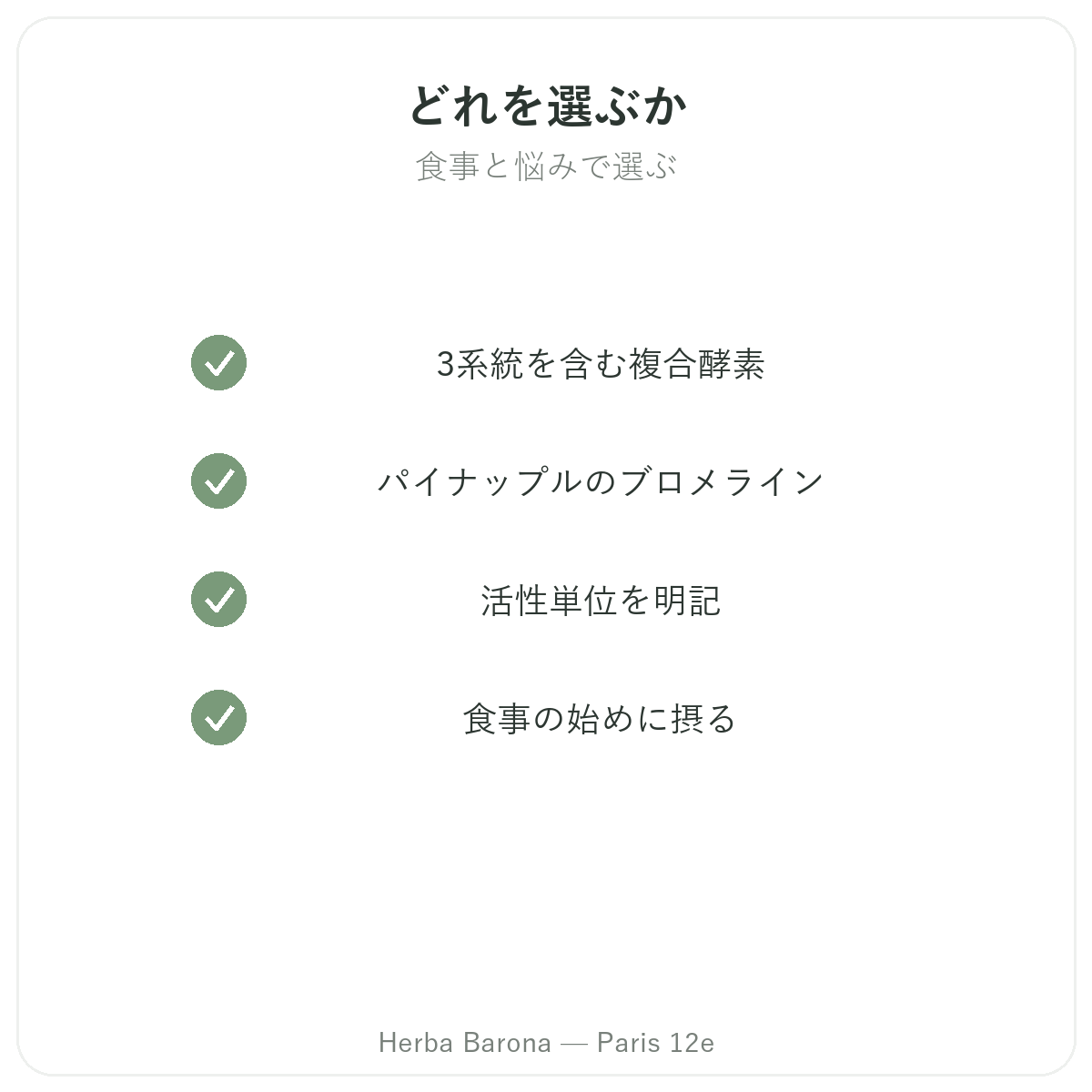 消化酵素 - Herba Baronaパリ12区で選べる主な成分
