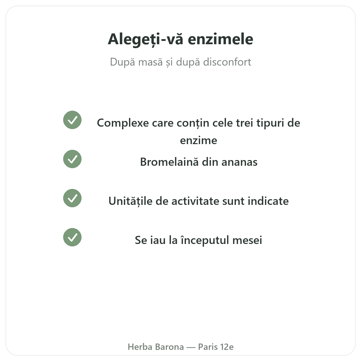 Enzime digestive - principii active cheie de ales la Herba Barona Paris, arondismentul 12