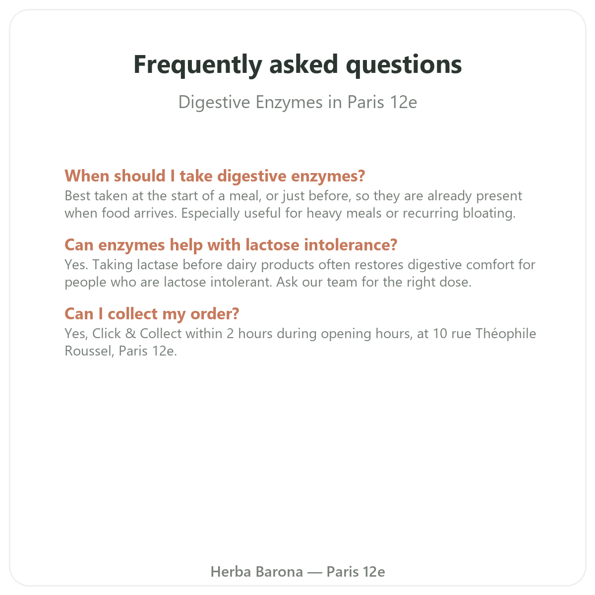 Frequently asked questions about digestive enzymes in Paris - Herba Barona Paris 12th
