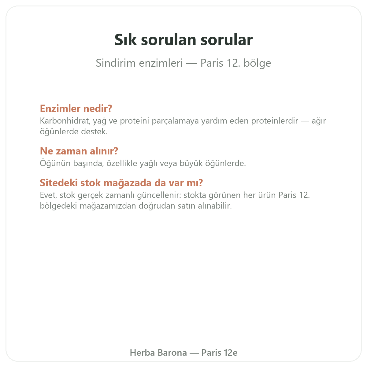 Paris’te sindirim enzimleri hakkında sıkça sorulan sorular - Herba Barona Paris 12. bölge