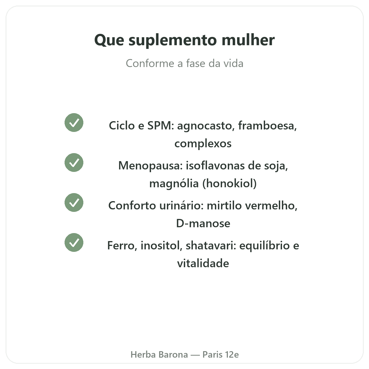 Suplementos para mulheres em Paris - compromissos de qualidade na Herba Barona Paris 12e