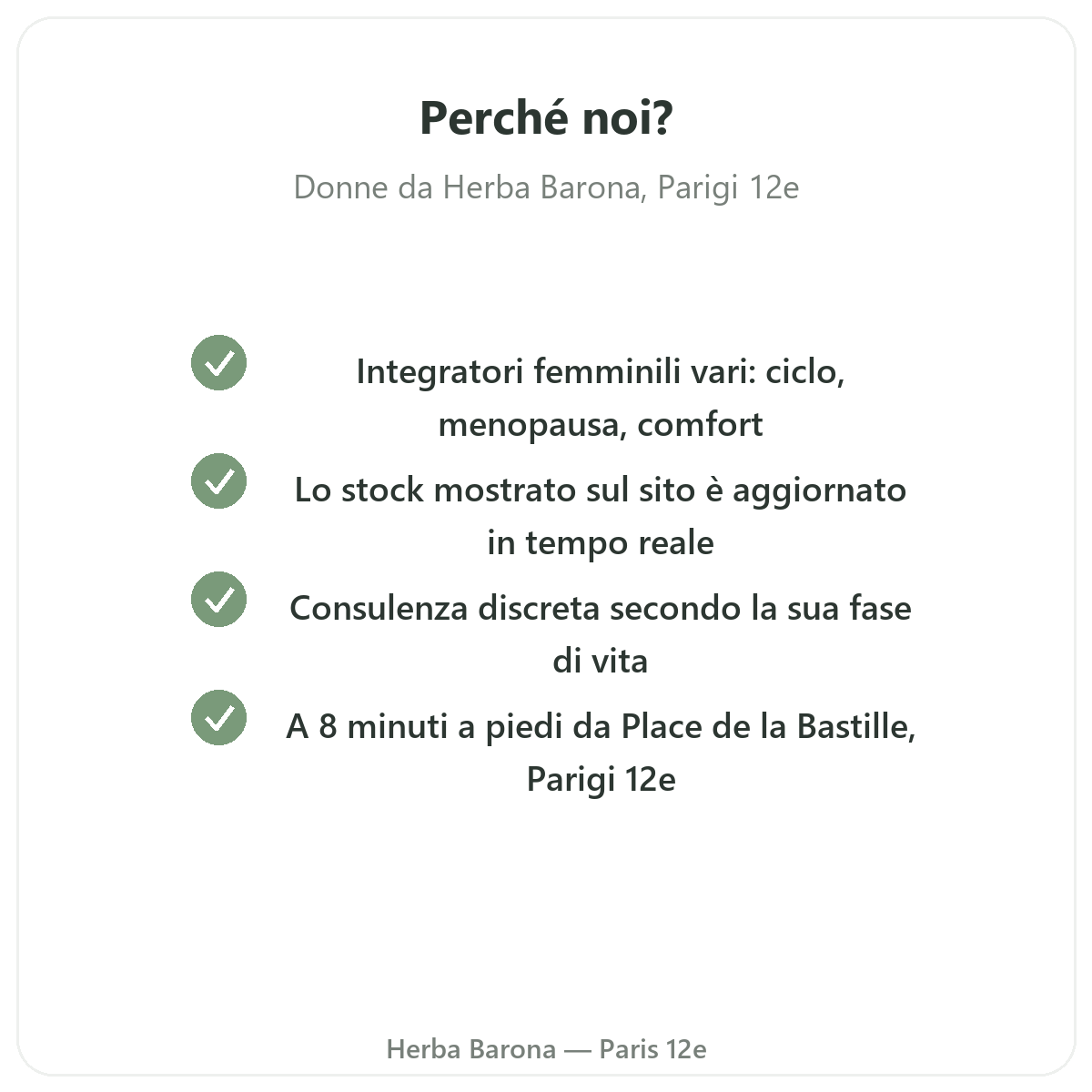 Perché acquistare integratori donna a Parigi da Herba Barona Parigi 12e