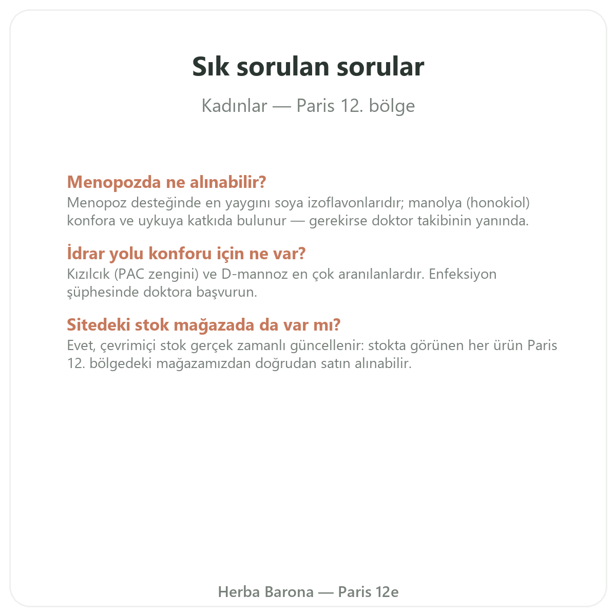 Paris’te kadın takviyeleri hakkında sıkça sorulan sorular - Herba Barona Paris 12. bölge