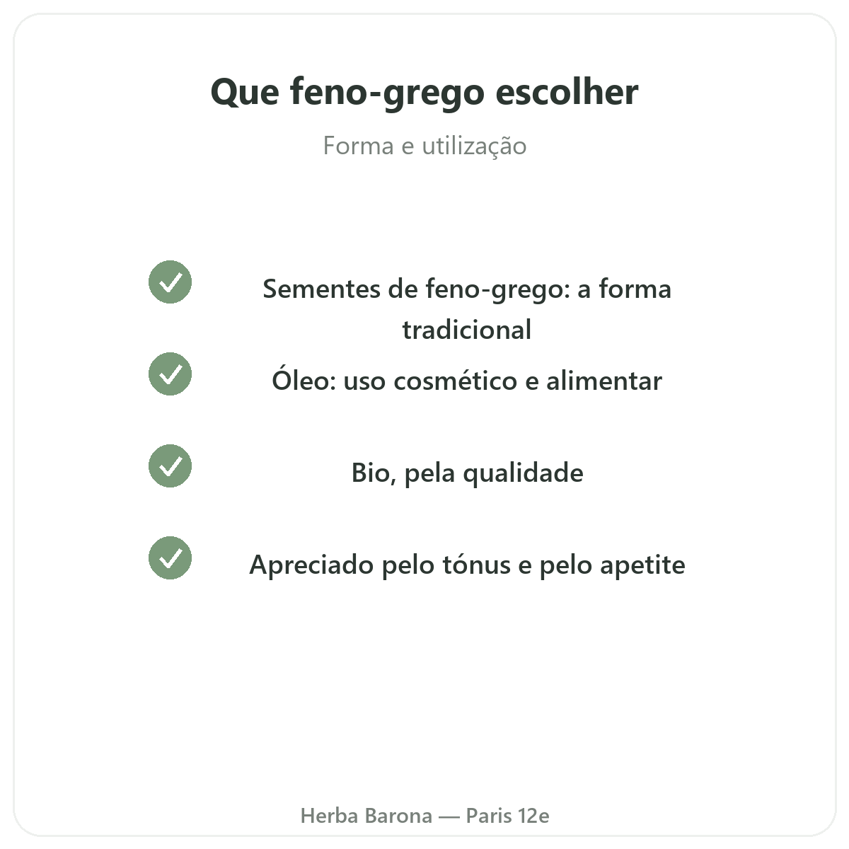 Feno-grego Paris Paris - compromissos de qualidade na Herba Barona Paris 12e