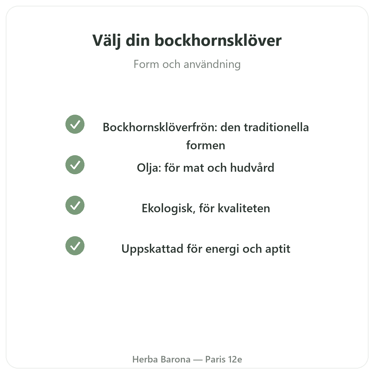 Bockhornsklöver i Paris – kvalitetslöften hos Herba Barona Paris 12e