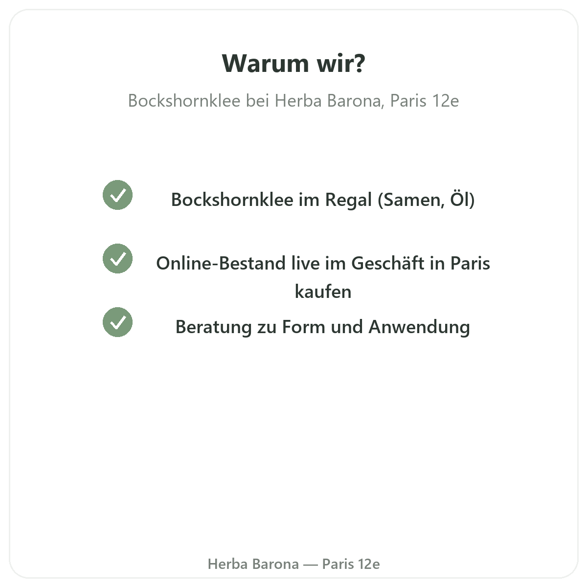 Warum Bockshornklee in Paris bei Herba Barona kaufen Paris 12e