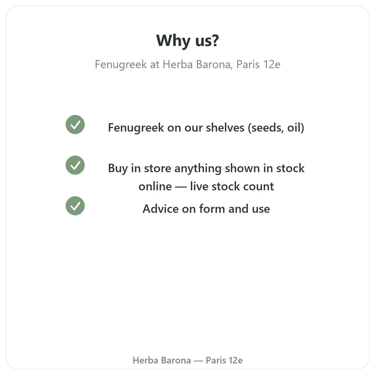 Why buy fenugreek in Paris at Herba Barona Paris 12th