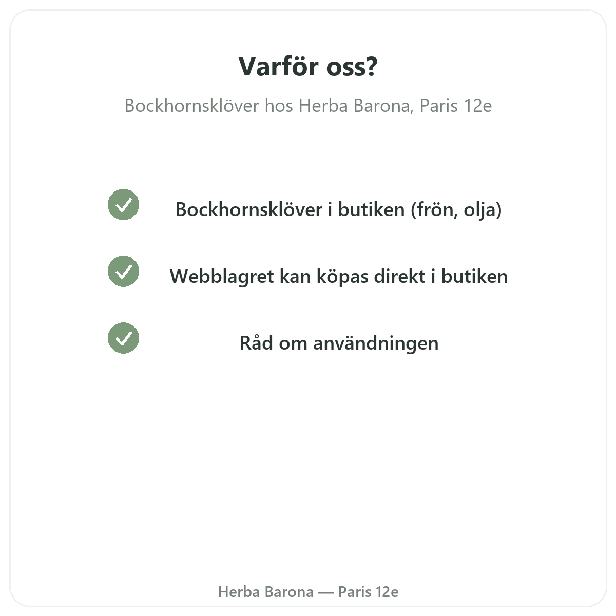 Varför köpa Bockhornsklöver i Paris hos Herba Barona Paris 12e