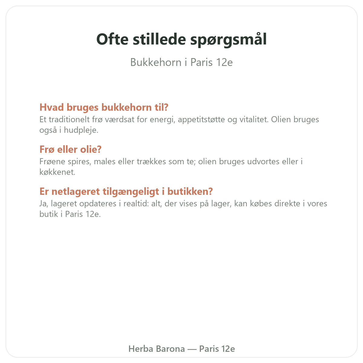 Ofte stillede spørgsmål om bukkehornsfrø i Paris - Herba Barona Paris 12