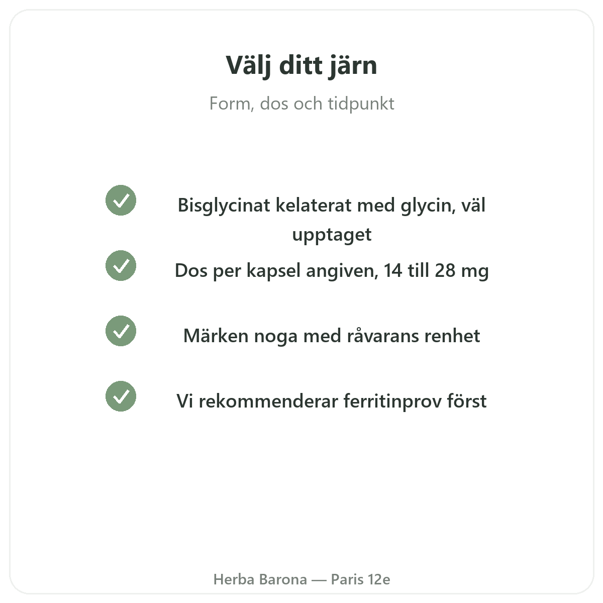 Järn – viktiga aktiva ämnen att välja hos Herba Barona Paris 12e