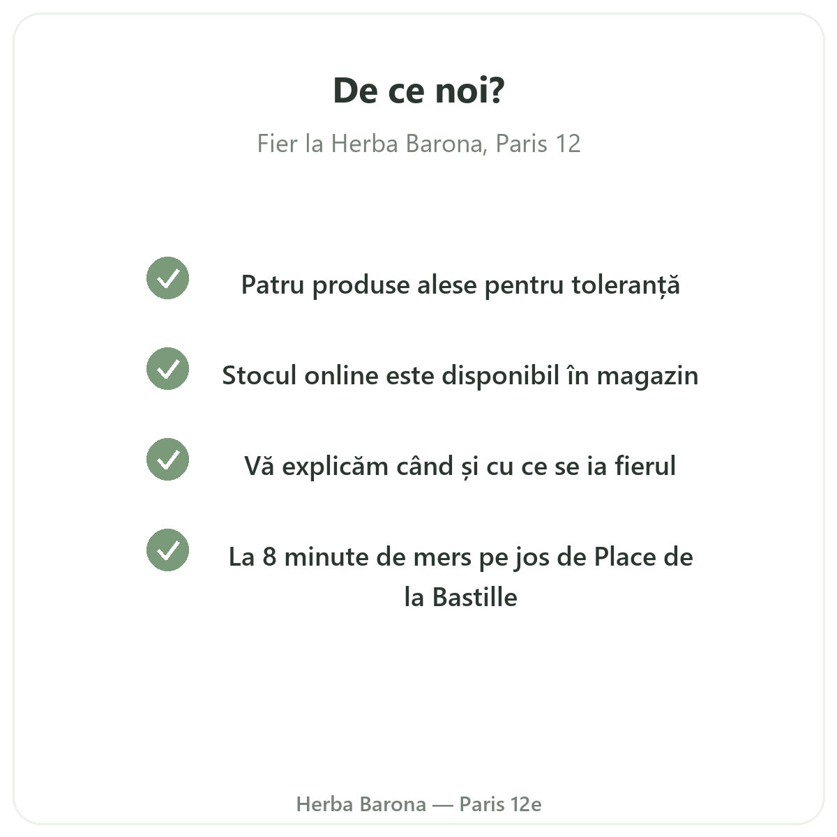 De ce să cumpărați fier la Paris de la Herba Barona Paris, arondismentul 12