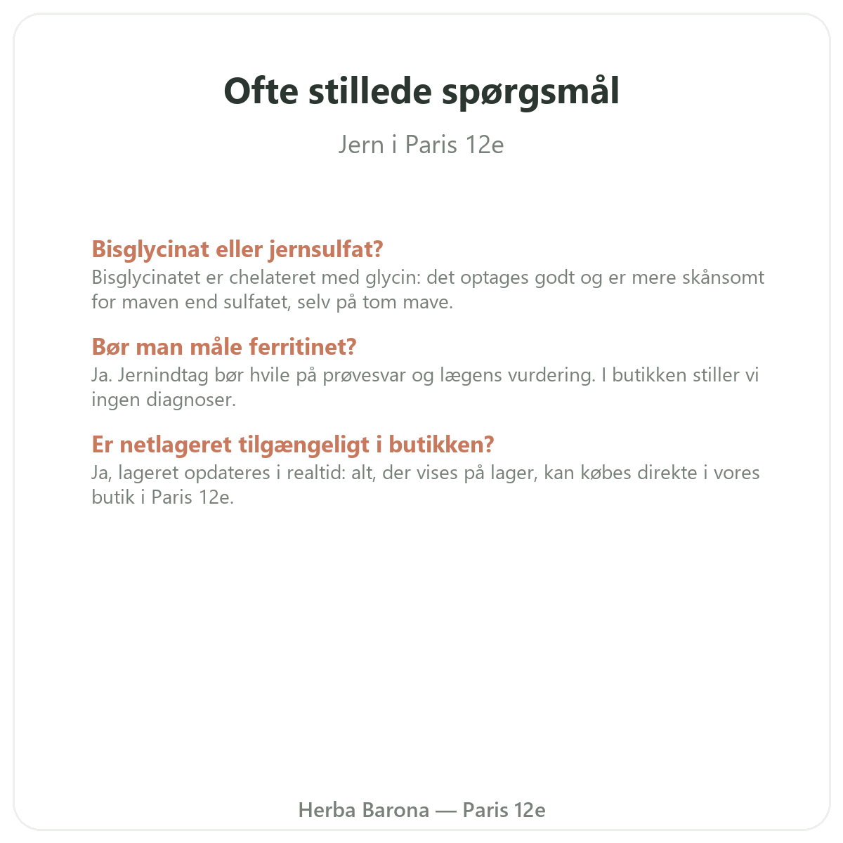 Ofte stillede spørgsmål om jern i Paris - Herba Barona Paris 12