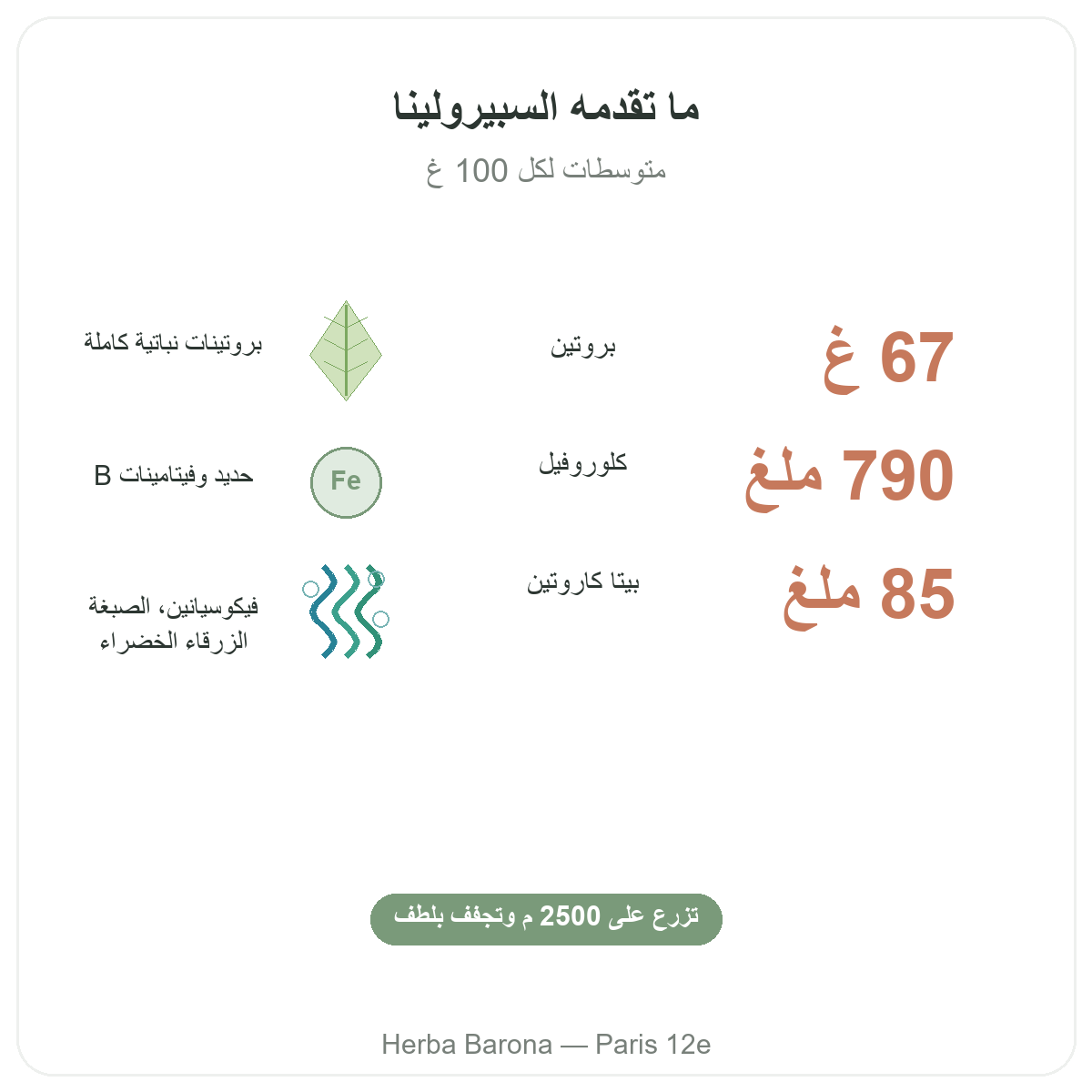 فوائد سبيرولينا Flamant Vert - بروتينات وحديد وبيتا كاروتين باريس Herba Barona باريس 12