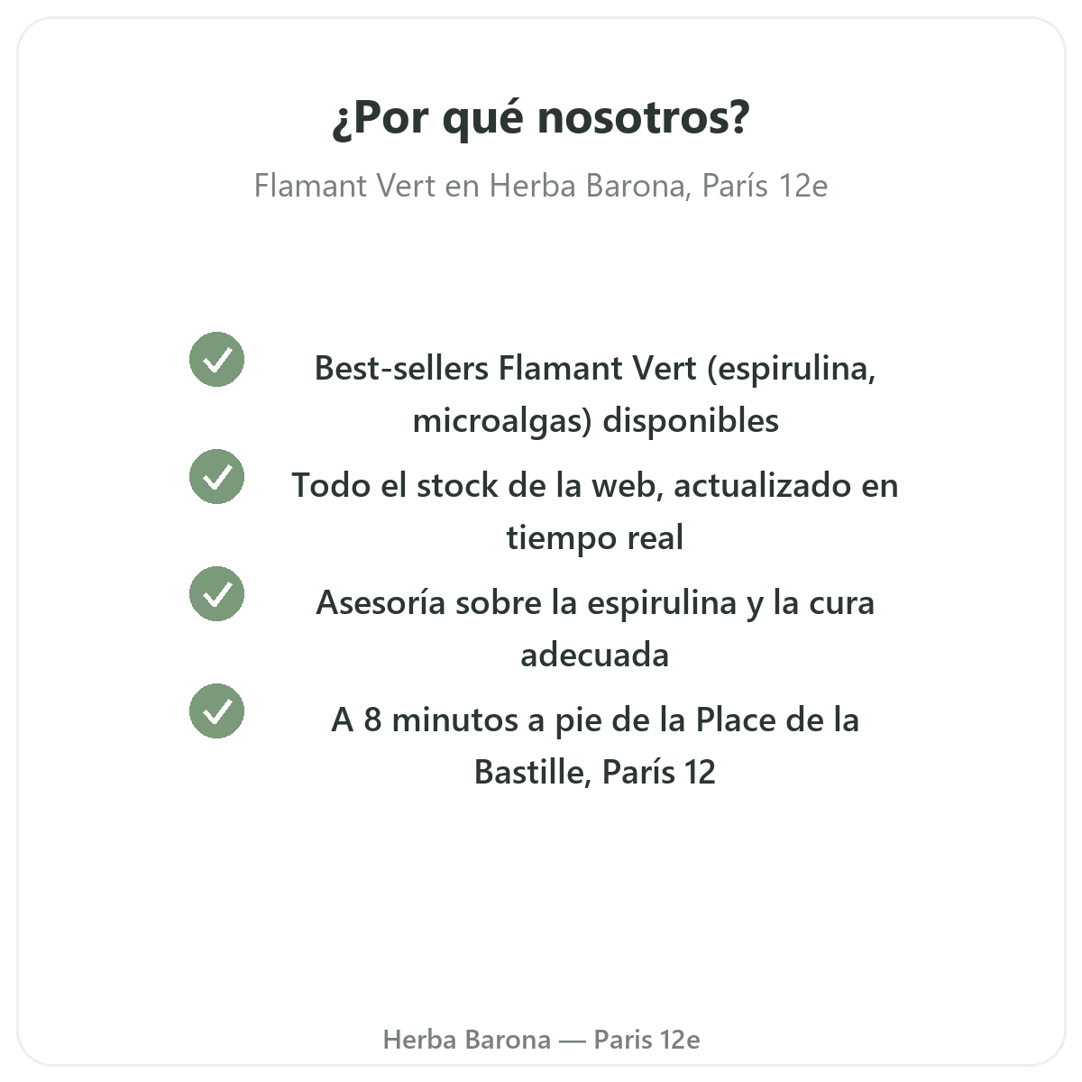 Por qué comprar Flamant Vert en París en Herba Barona París 12e