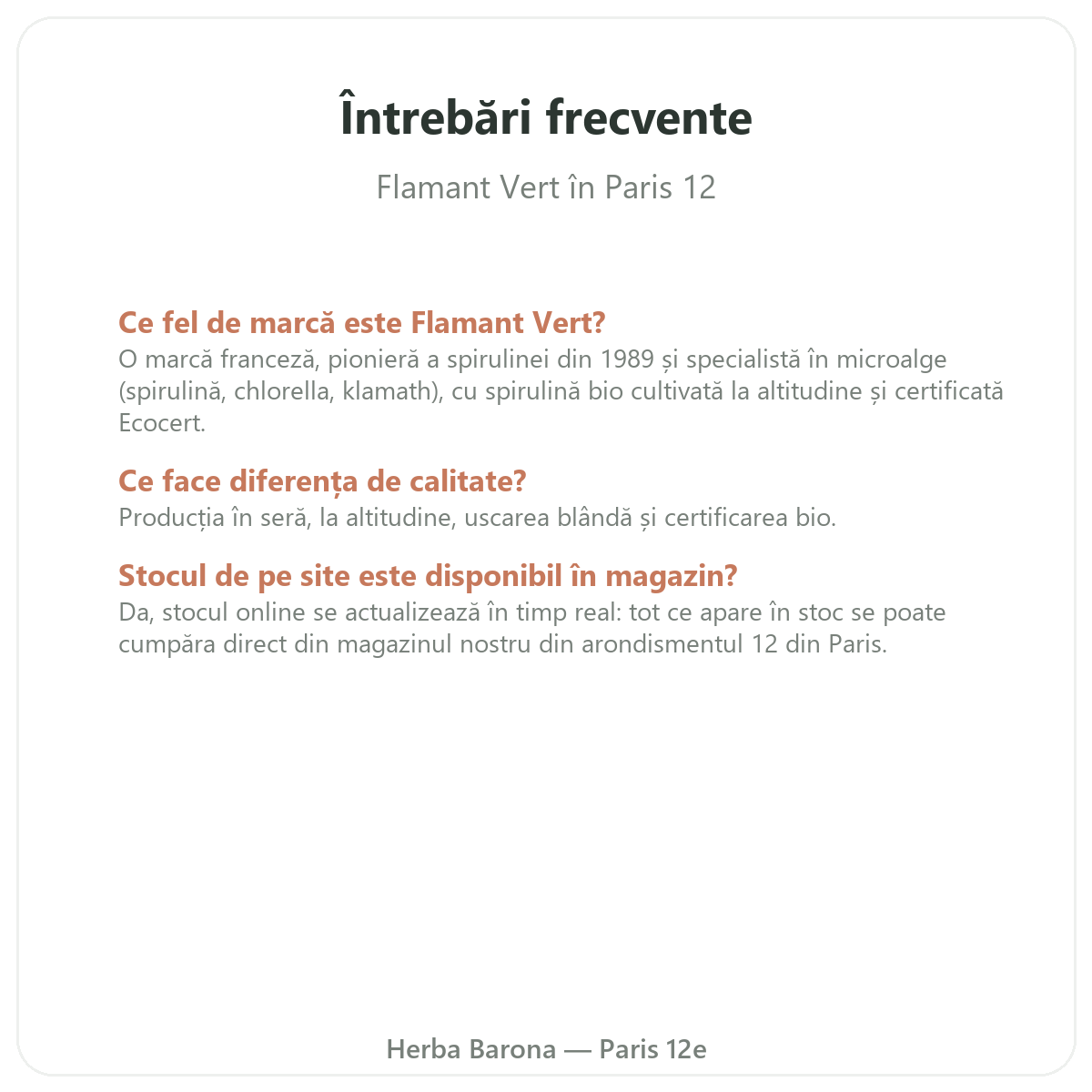 Întrebări frecvente Flamant Vert la Paris - Herba Barona Paris, arondismentul 12