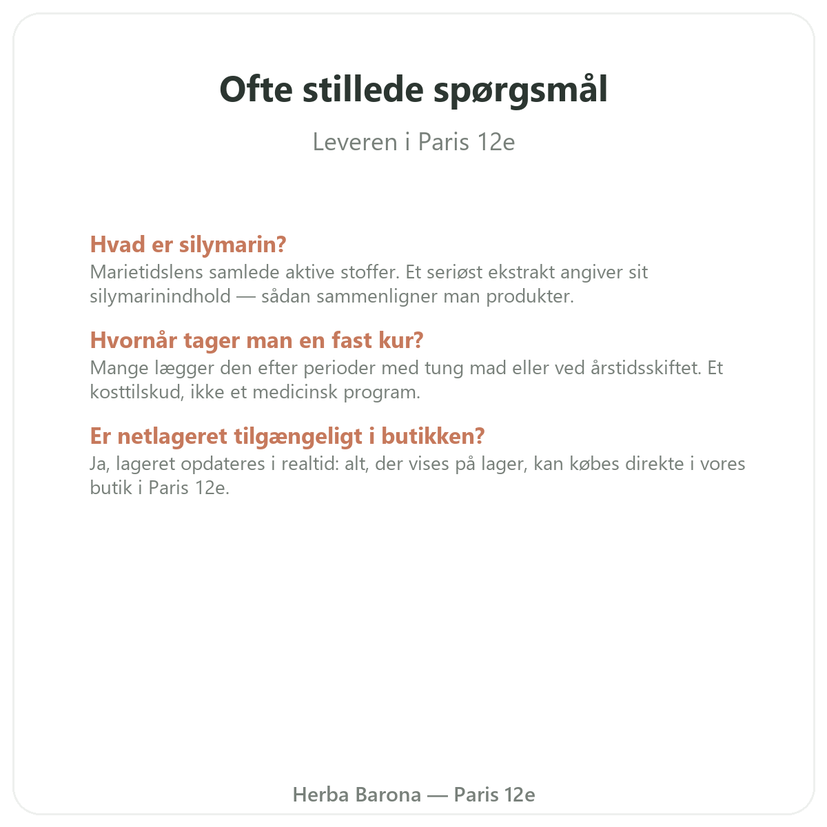 Ofte stillede spørgsmål kosttilskud til lever i Paris - Herba Barona Paris 12