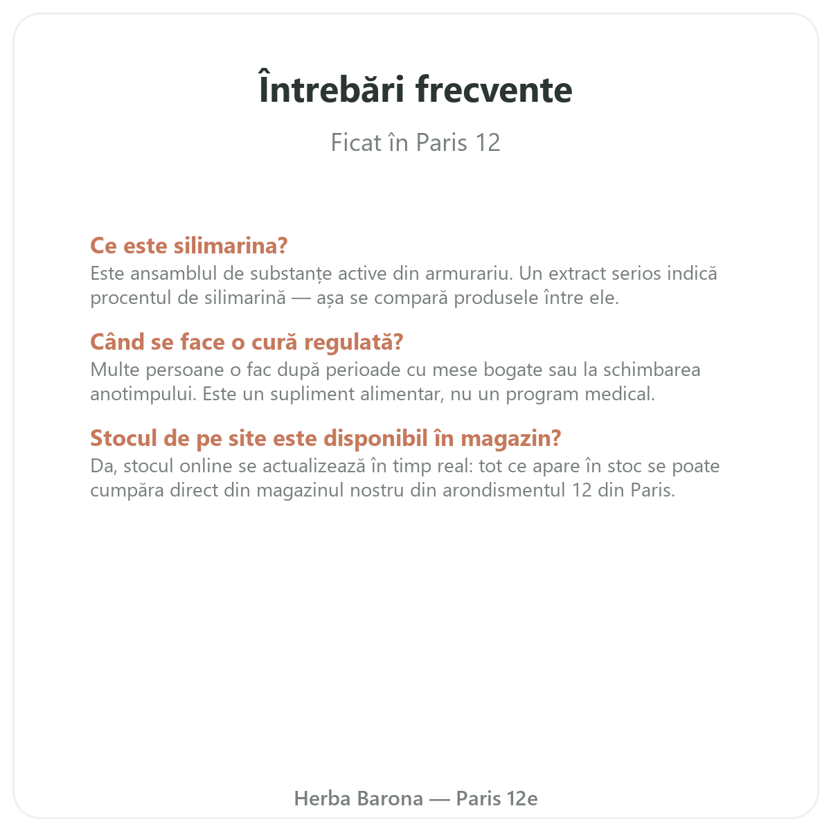 Întrebări frecvente suplimente pentru ficat la Paris - Herba Barona Paris, arondismentul 12