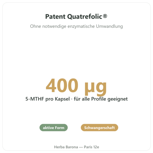 Folsäure Vitamin B9 Quatrefolic® – Novoma – 90 Kapseln Vorteile und Fakten Paris Herba Barona
