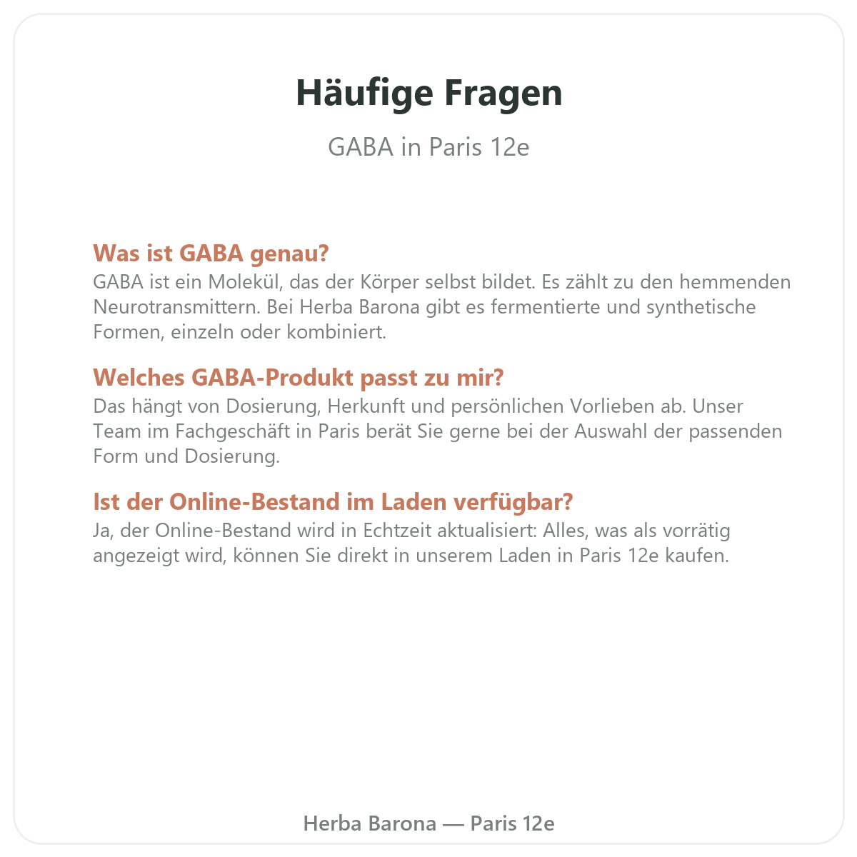 Häufige Fragen GABA in Paris - Herba Barona Paris 12e