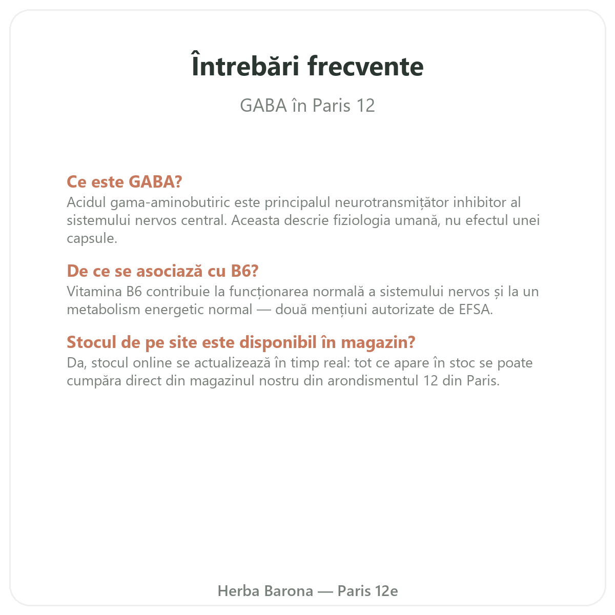 Întrebări frecvente GABA la Paris - Herba Barona Paris, arondismentul 12