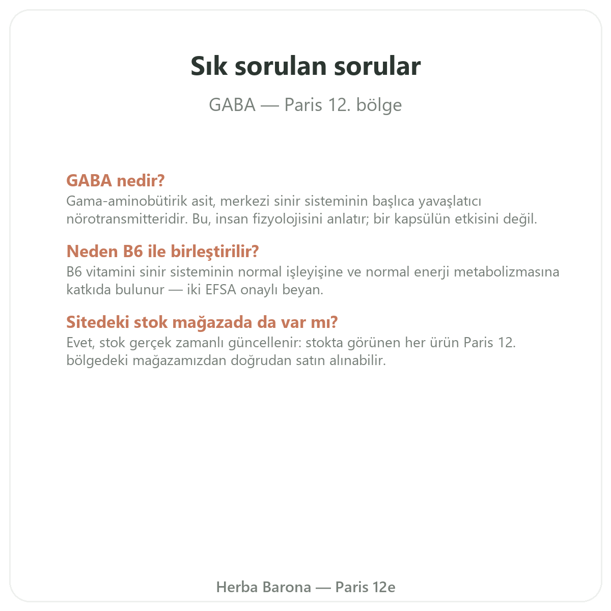 Paris’te GABA hakkında sık sorulan sorular - Herba Barona Paris 12. bölge