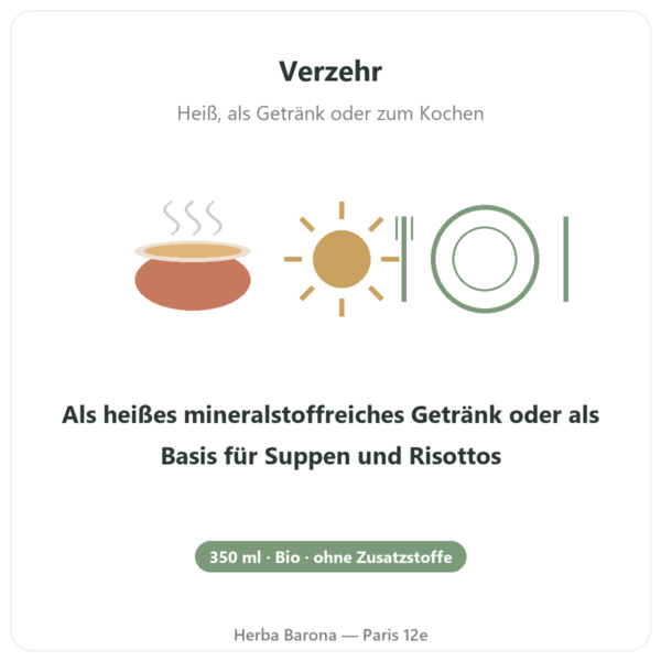 Bio-Gemüsebrühe – 350 ml – Jarmino Anwendung und Dosierung Paris Herba Barona