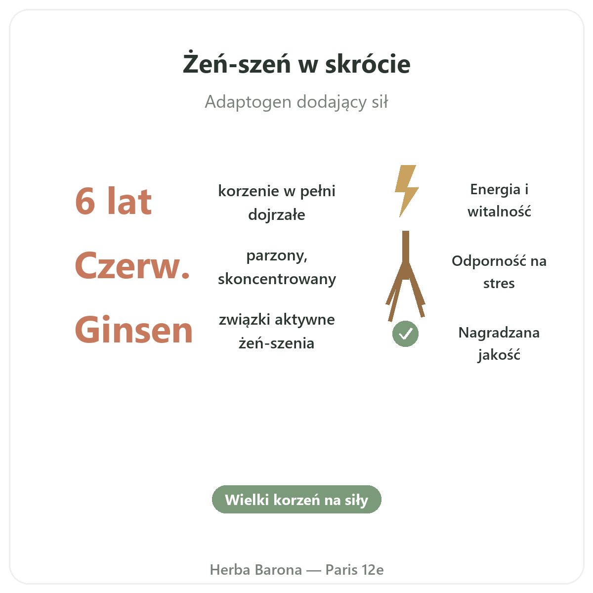 Czerwony koreański żeń-szeń w skrócie — kluczowe dane, Herba Barona