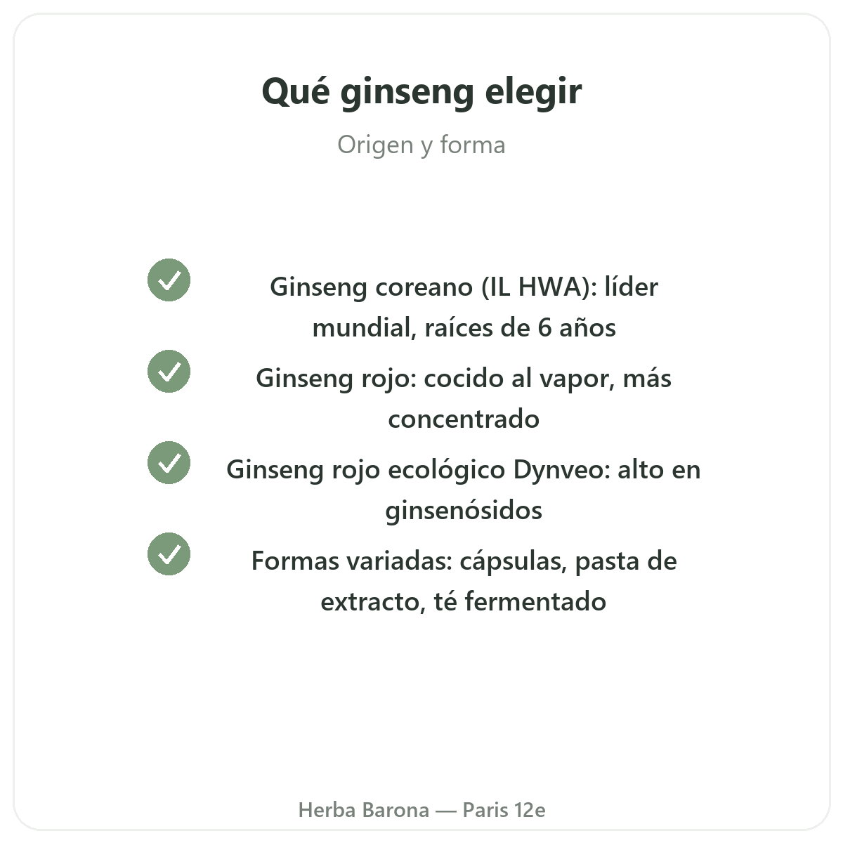 Ginseng rojo coreano París París - compromisos de calidad en Herba Barona París 12e