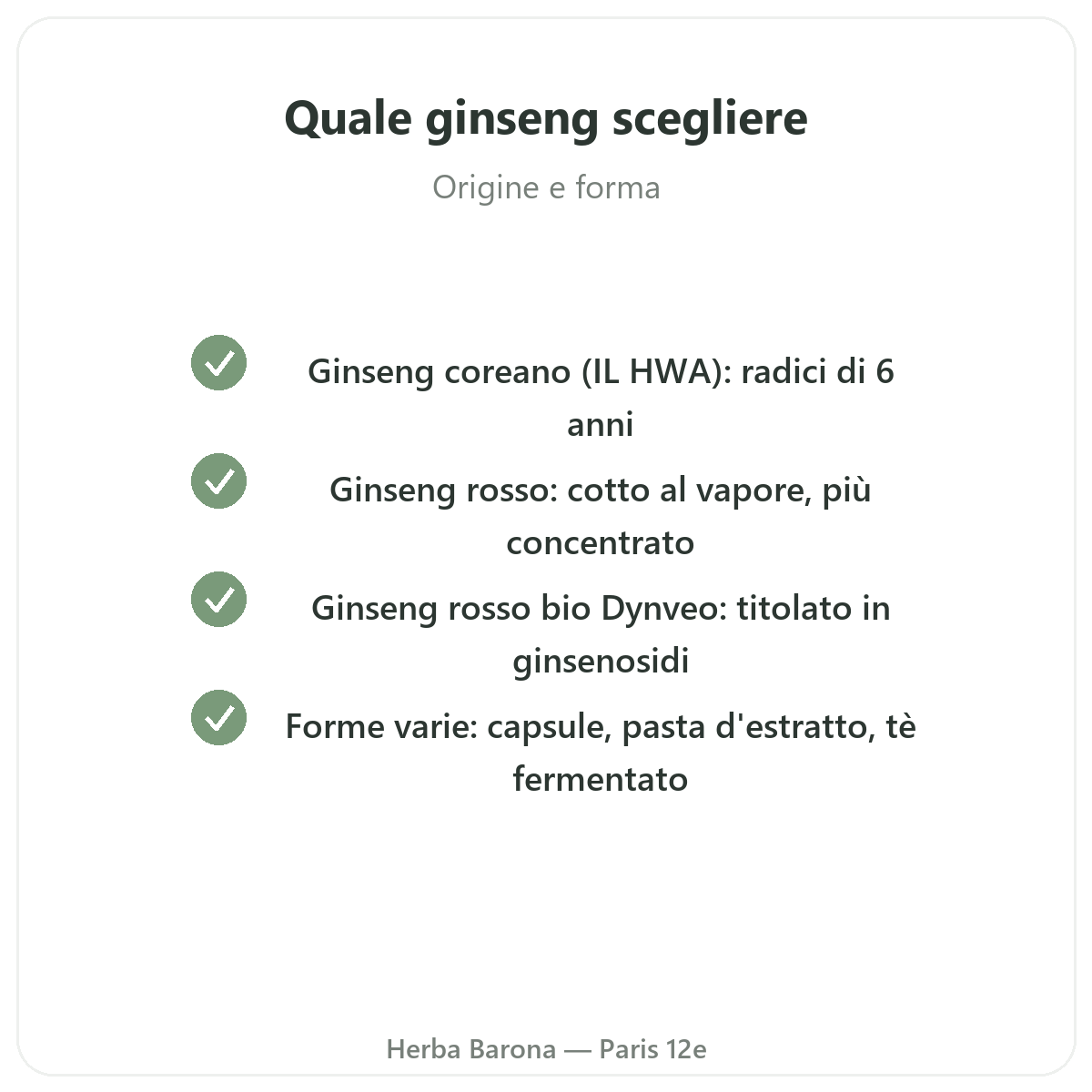 Ginseng coreano rosso Parigi - impegni di qualità da Herba Barona Parigi 12e