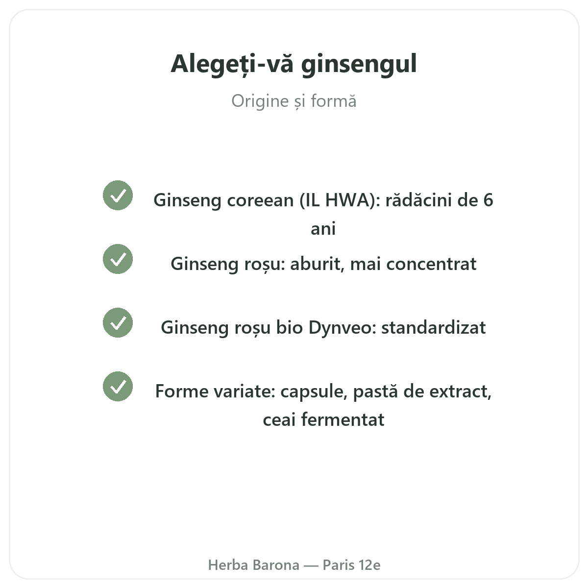 Ginseng roșu coreean Paris - angajamente de calitate la Herba Barona Paris, arondismentul 12