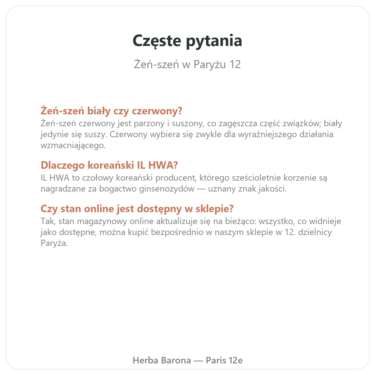 Najczęściej zadawane pytania — żeń-szeń, Herba Barona