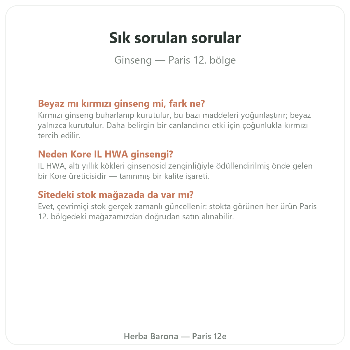 Paris’te kırmızı Kore ginsengi hakkında sık sorulan sorular - Herba Barona Paris 12. bölge