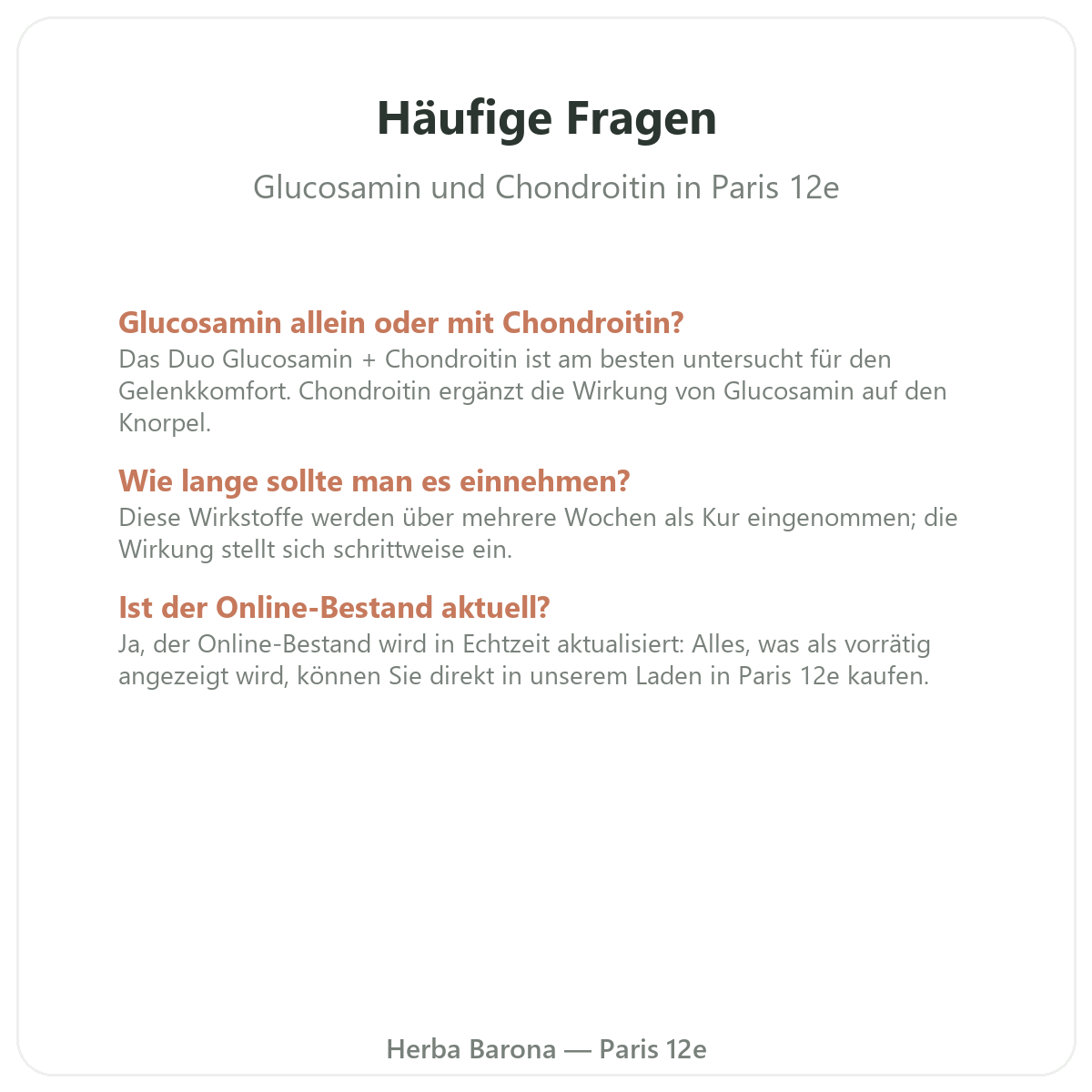 Häufige Fragen Glucosamin Chondroitin in Paris - Herba Barona Paris 12e
