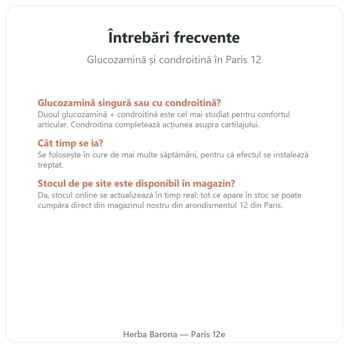 Întrebări frecvente Glucozamină condroitină Paris la Paris - Herba Barona Paris, arondismentul 12