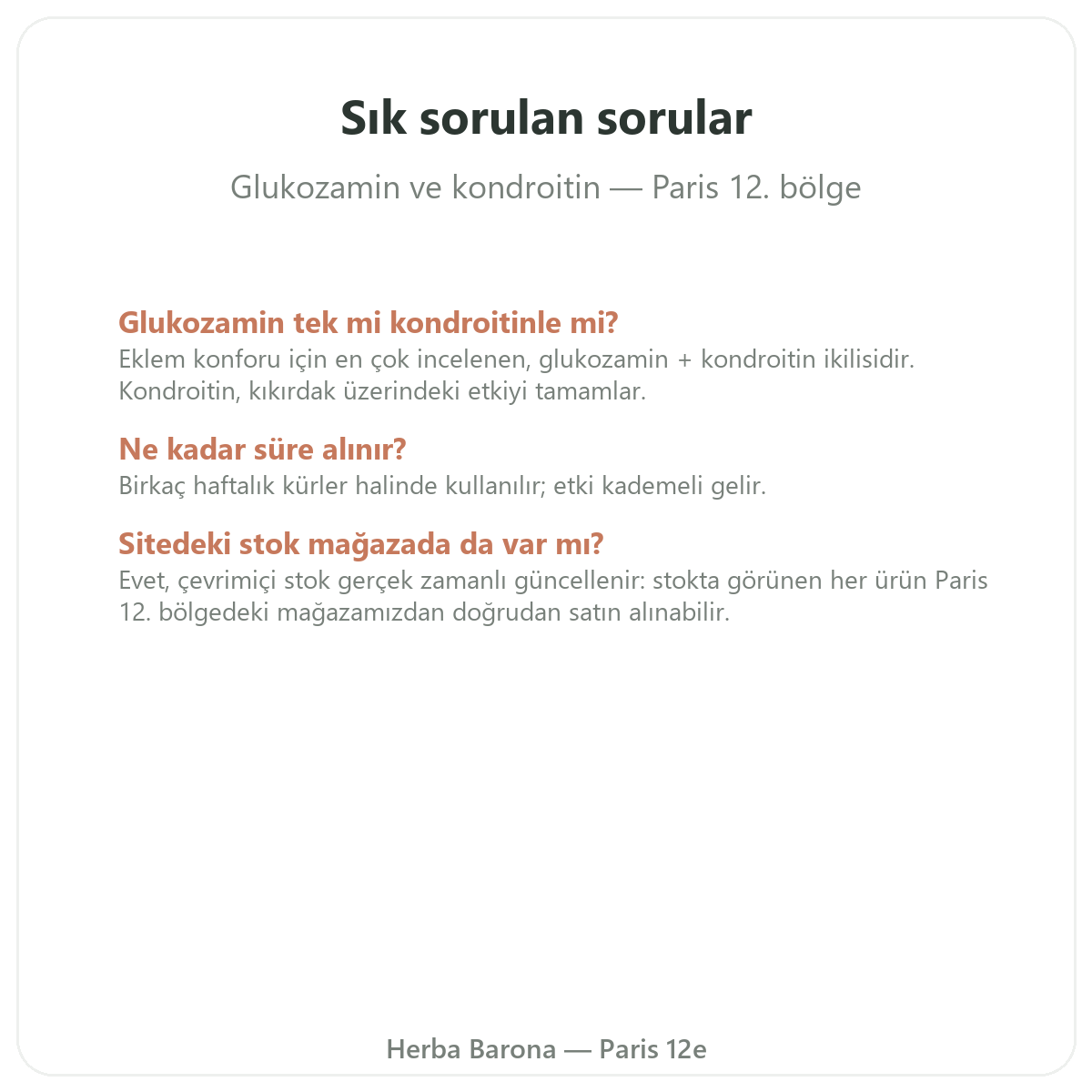 Paris’te glukozamin kondroitin hakkında sık sorulan sorular - Herba Barona Paris 12. bölge