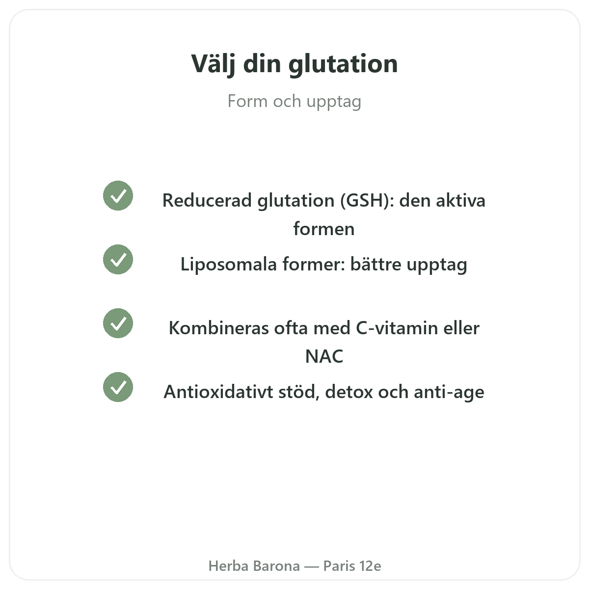 Glutation Paris - kvalitetslöften hos Herba Barona Paris 12e