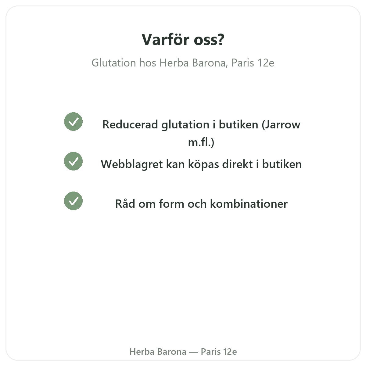 Varför köpa glutation i Paris hos Herba Barona Paris 12e