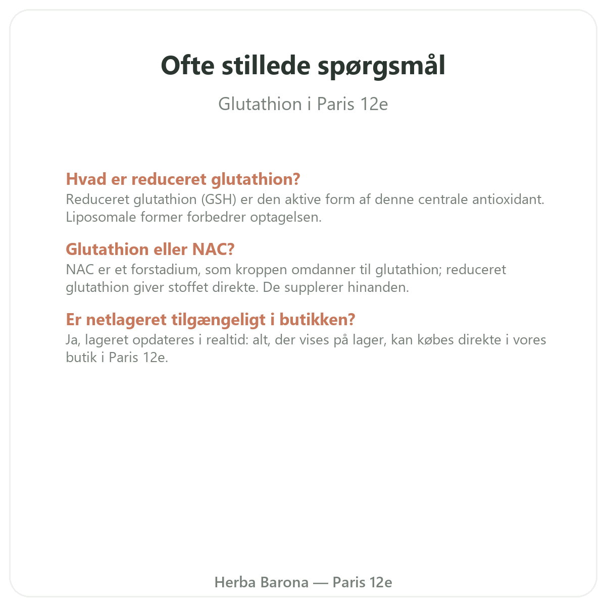 Ofte stillede spørgsmål Glutathion Paris i Paris - Herba Barona Paris 12