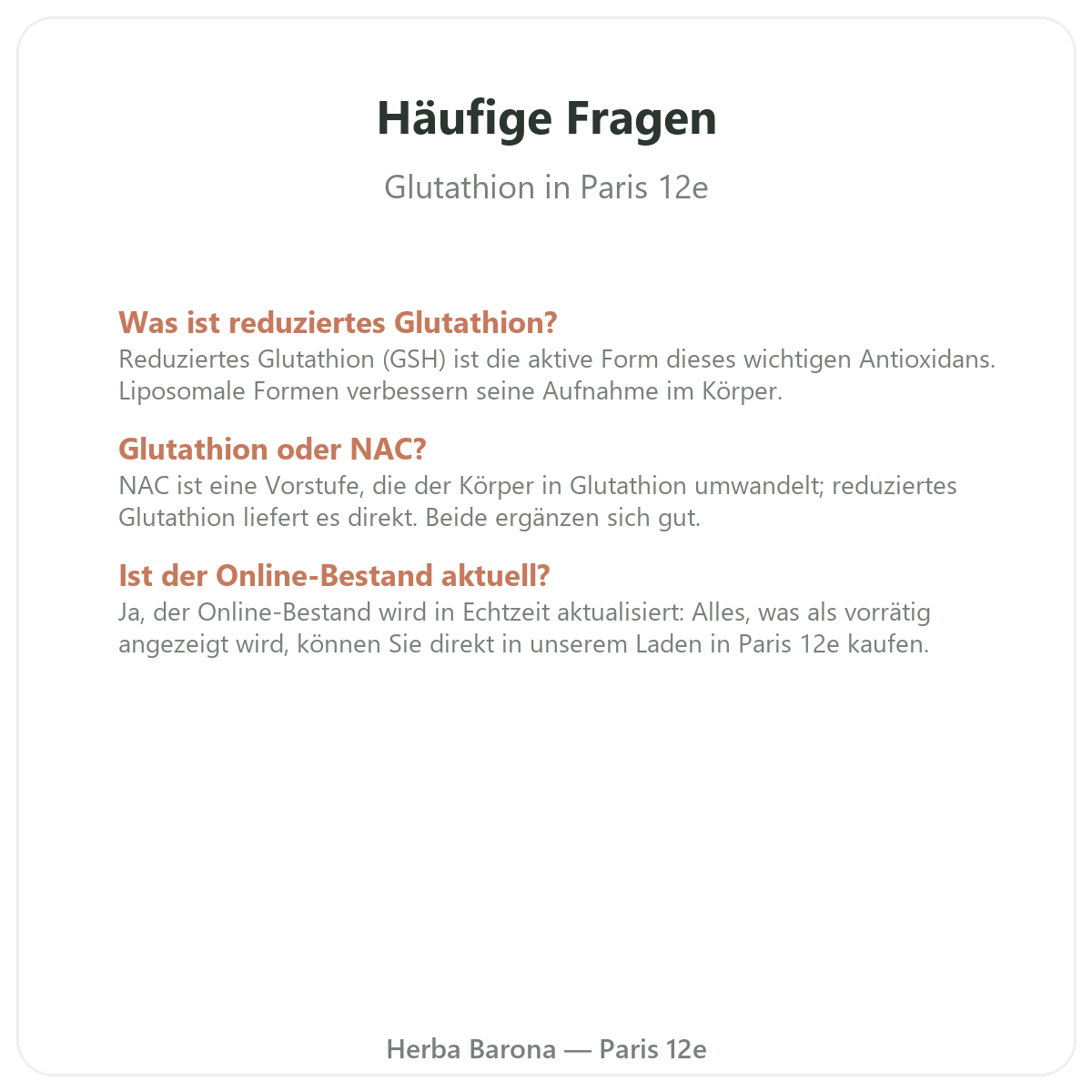Häufige Fragen zu Glutathion in Kapseln in Paris - Herba Barona Paris 12e