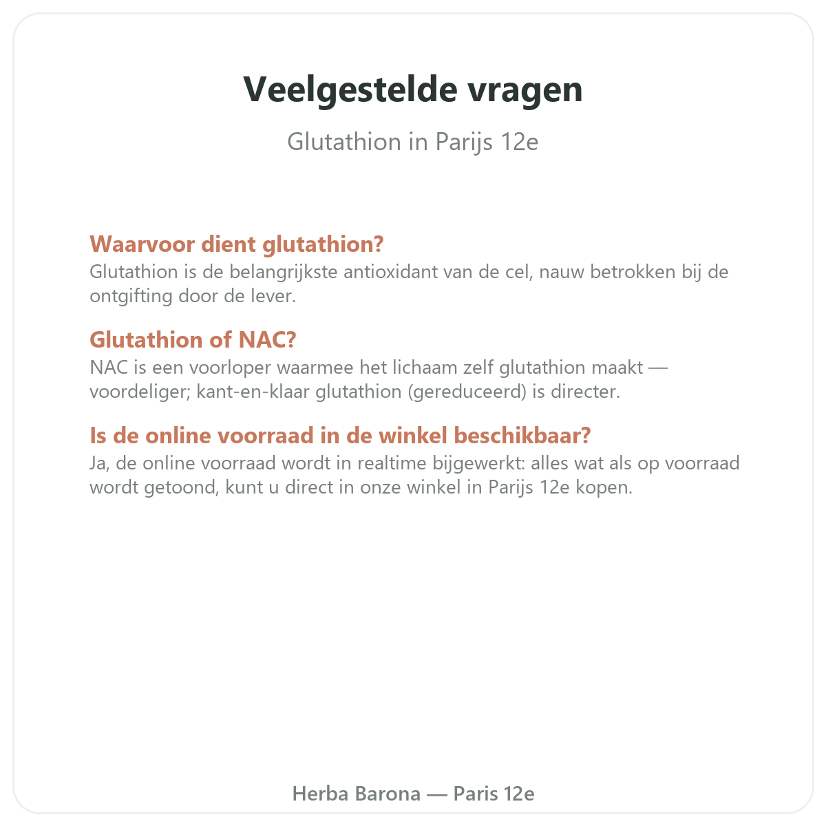 Veelgestelde vragen Glutathion Parijs - Herba Barona Parijs