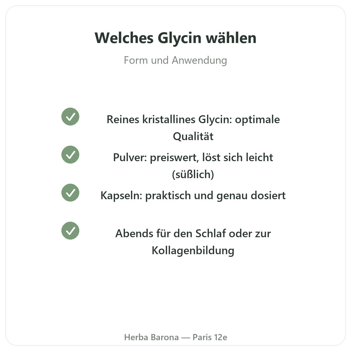 Glycin Paris - Qualitätsversprechen bei Herba Barona Paris 12e