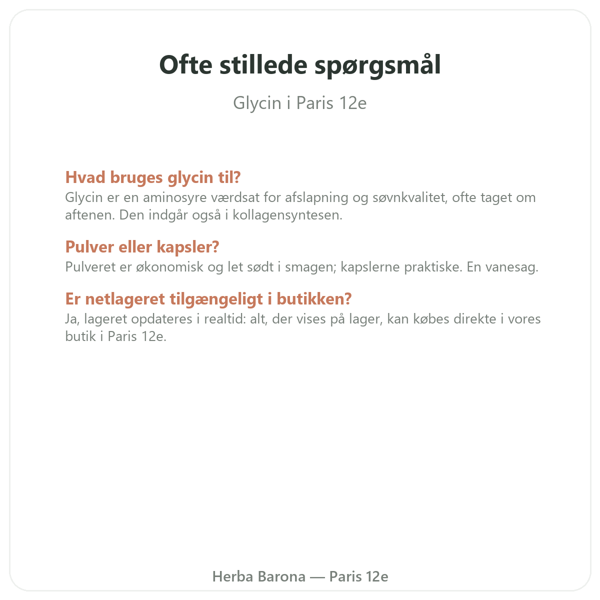 Ofte stillede spørgsmål Glycine Paris i Paris - Herba Barona Paris 12