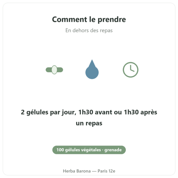 Granaprosan Dr Jacob's 100 gélules mode d'emploi en dehors des repas Paris Herba Barona