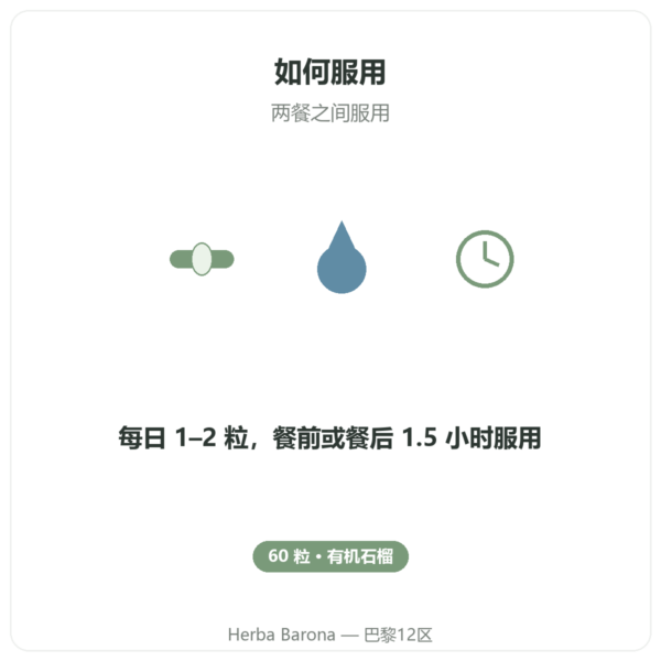 Grenade Bio Dynveo 375 mg 如何在两餐之间服用 巴黎 Herba Barona