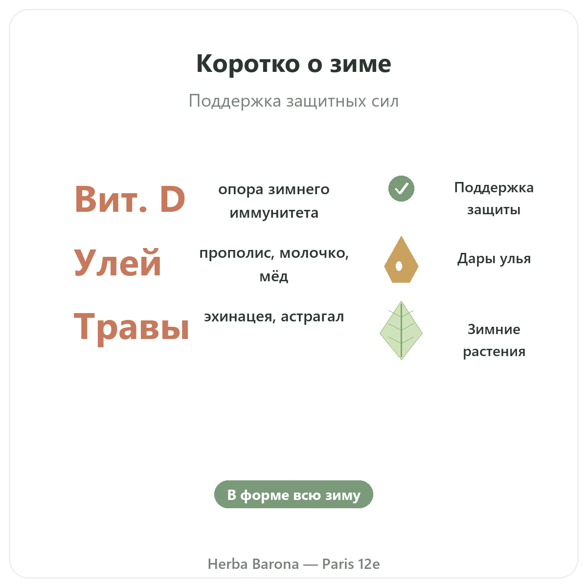 Зимняя защита и иммунитет в Париже вкратце — ключевые цифры в Herba Barona Париж, 12-й округ